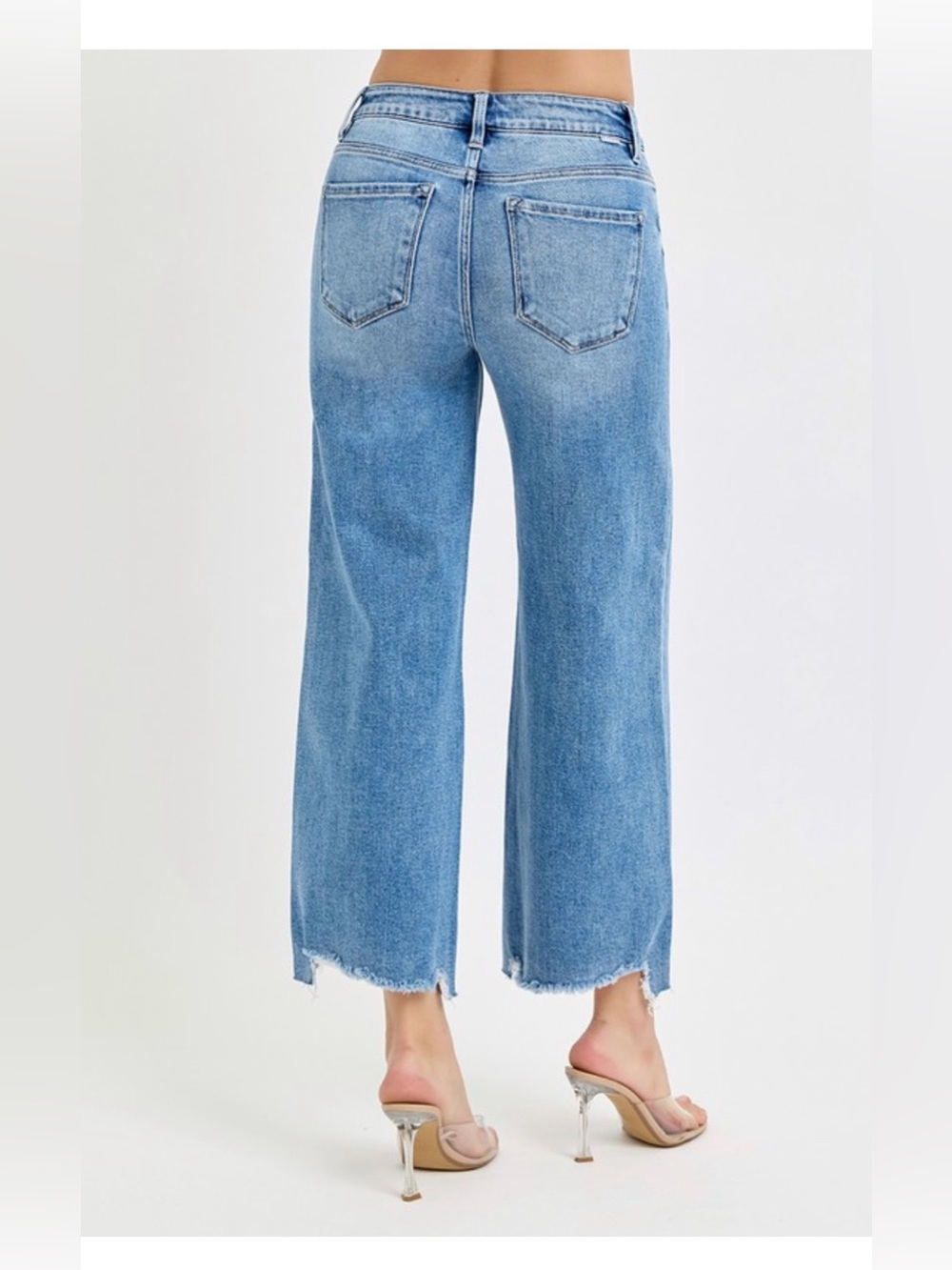 Risen High Rise Crop Wide Jeans Medium Wash NWT - Picture 6 of 7